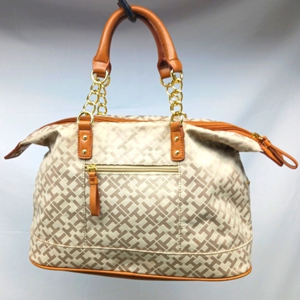 Tommy Hilfiger Beige Signature Logo Handbag Purse Satchel Top Canvas Exterior... - Picture 3 of 16